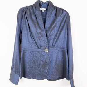 PULI - Blue Tuxedo Stripe Wrap Long Sleeve Blouse, Formal  Size US 10 Eur 40
